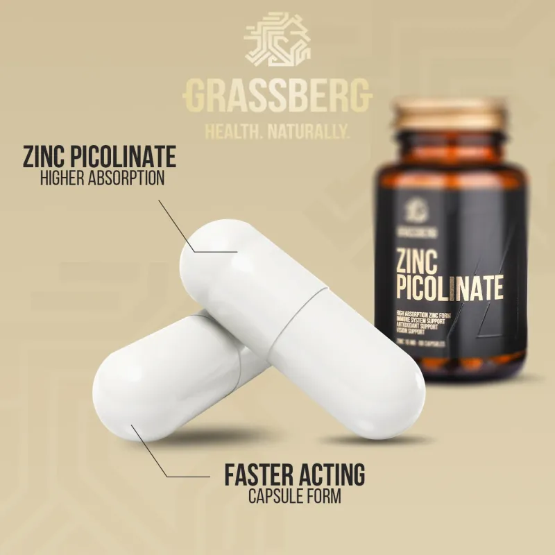 Grassberg Zinc Picolinate 15mg - High Absorption - Цинк