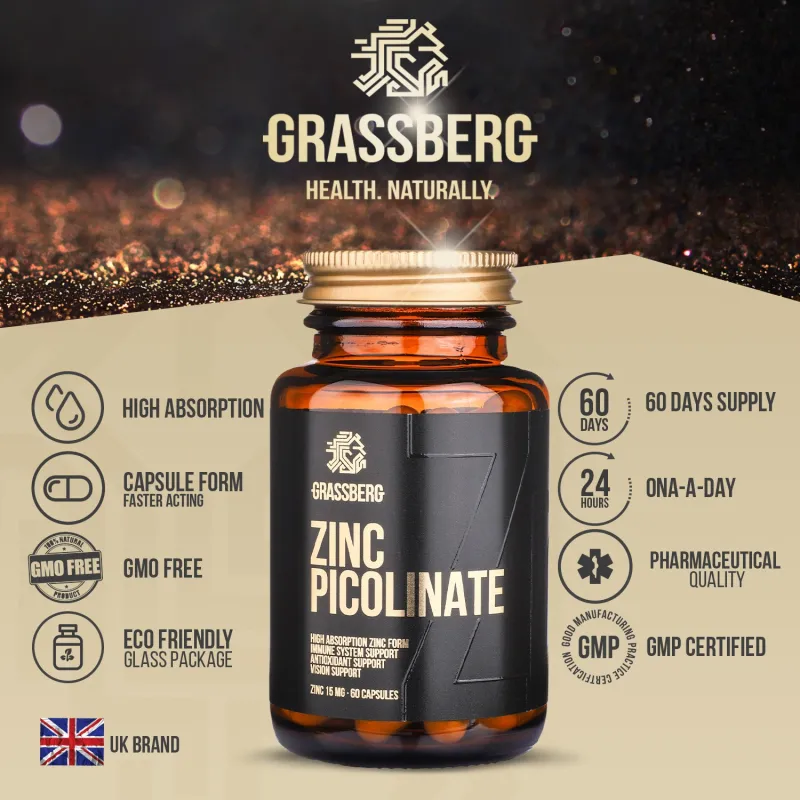 Grassberg Zinc Picolinate 15mg - High Absorption - Цинк