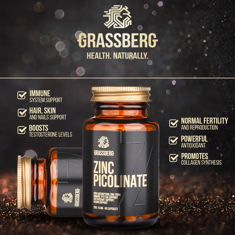Grassberg Zinc Picolinate 15mg - High Absorption - Цинк