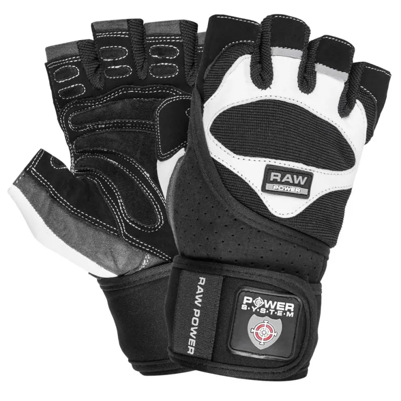 Power System Wrist Wrap Weightlifting Gloves Raw Power - White - Black - Фитнес Ръкавици