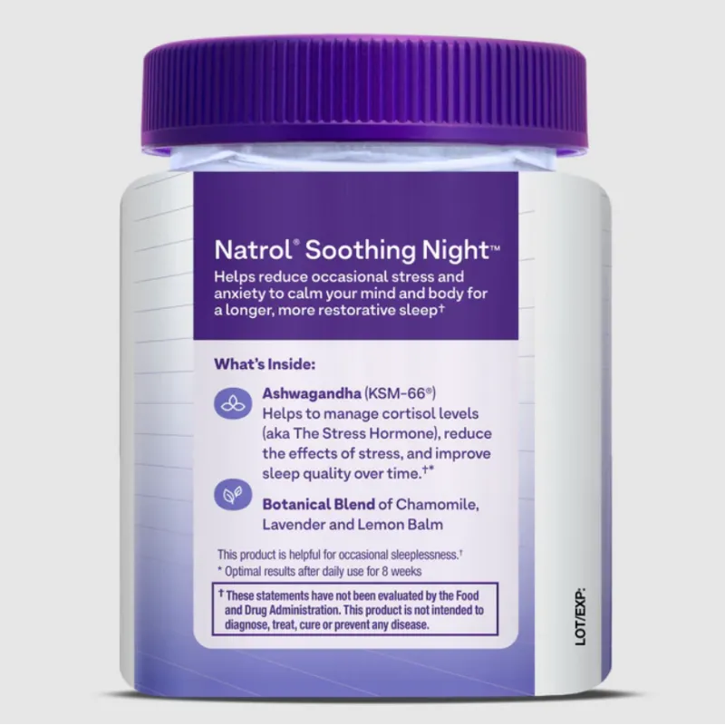 Natrol Soothing Night Gummies + Ashwagandha KSM-66 - Формула за Подобряване на Съня