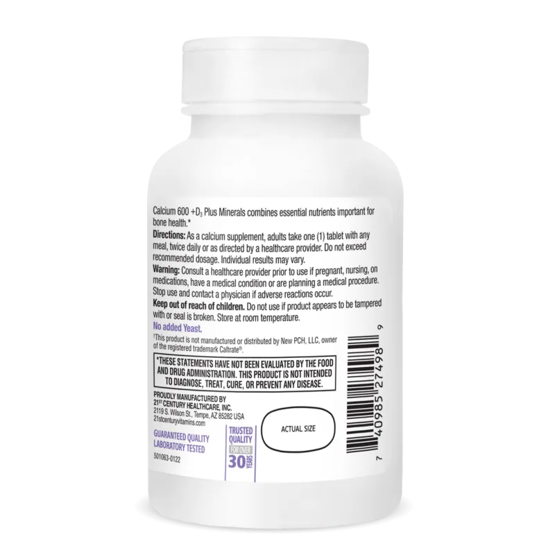 21st Century Calcium 600mg + D3 Plus Minerals - Калций + Витамин D3 + Минерали