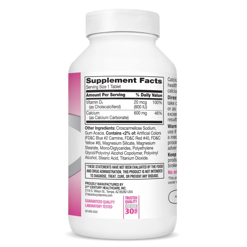 21st Century Calcium 600mg + D3 - Калций + Витамин D3