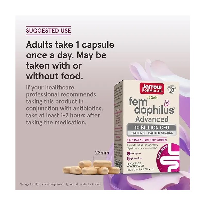 Jarrow Formulas Fem-Dophilus Advanced 10 Billion CFU - Витамин B12 + Фолат