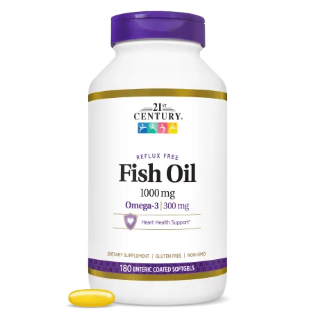 21st Century Fish Oil 1000mg Reflux Free - Enteric Coated Softgels - Омега 3 Рибено Масло