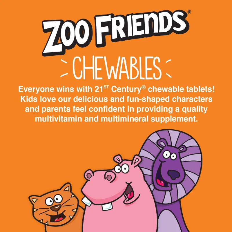 21st Century Zoo Friends Multi + Extra C Chewable - Мултивитамини за Деца