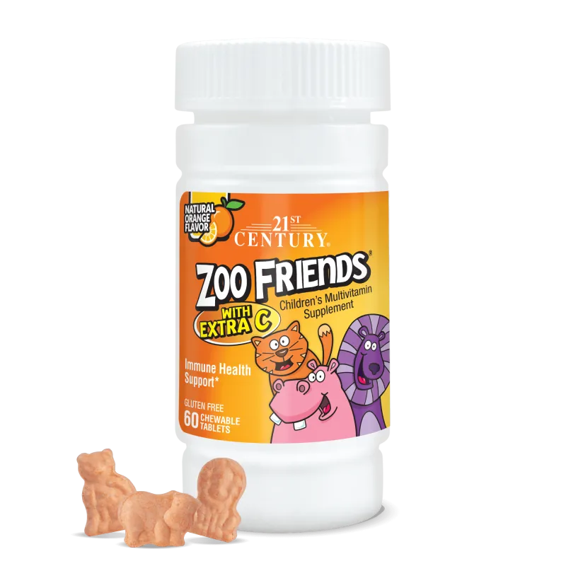 21st Century Zoo Friends Multi + Extra C Chewable - Мултивитамини за Деца