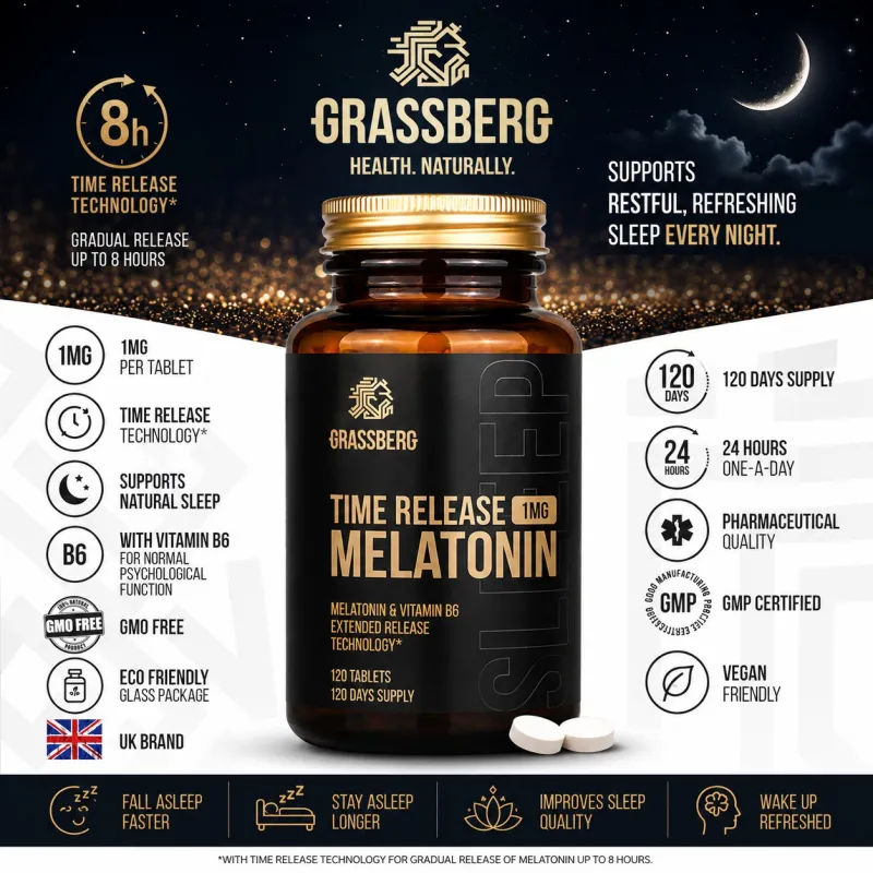Grassberg Melatonin 1 mg Time Release | 120 Tablets