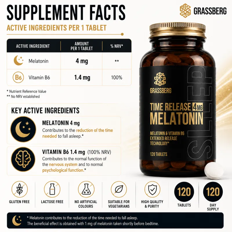 Мелатонин 4 mg с удължено освобождаване | Grassberg