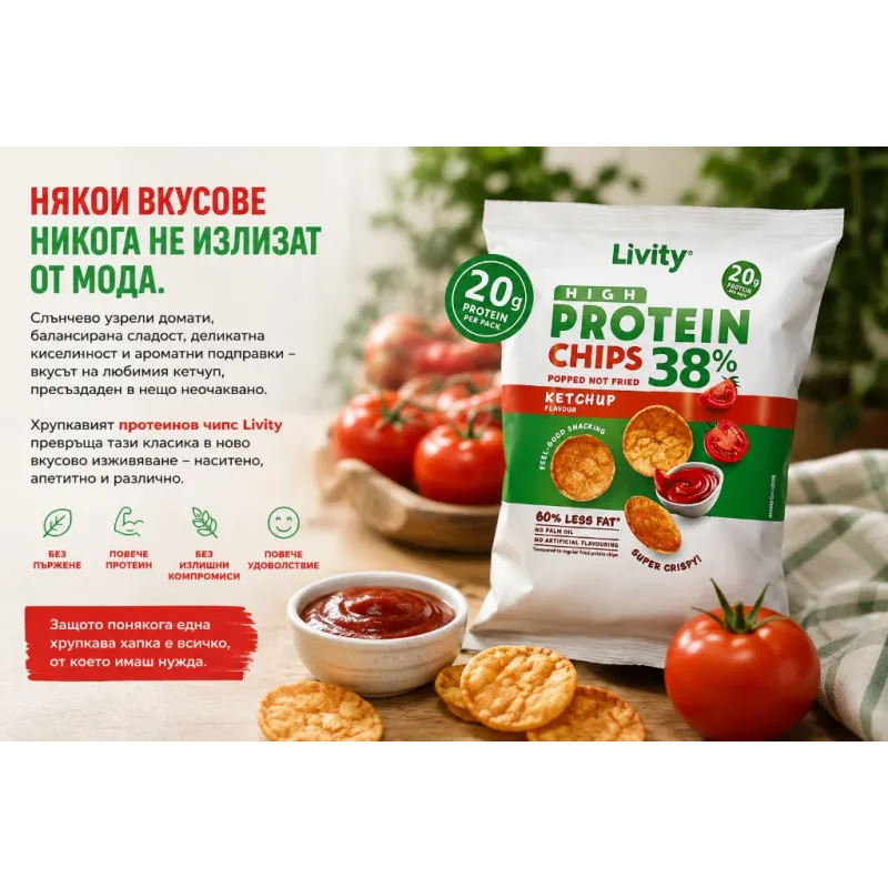Livity High Protein Chips | Високопротеинов чипс с 38% протеин