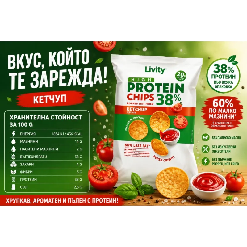 Livity High Protein Chips | Високопротеинов чипс с 38% протеин