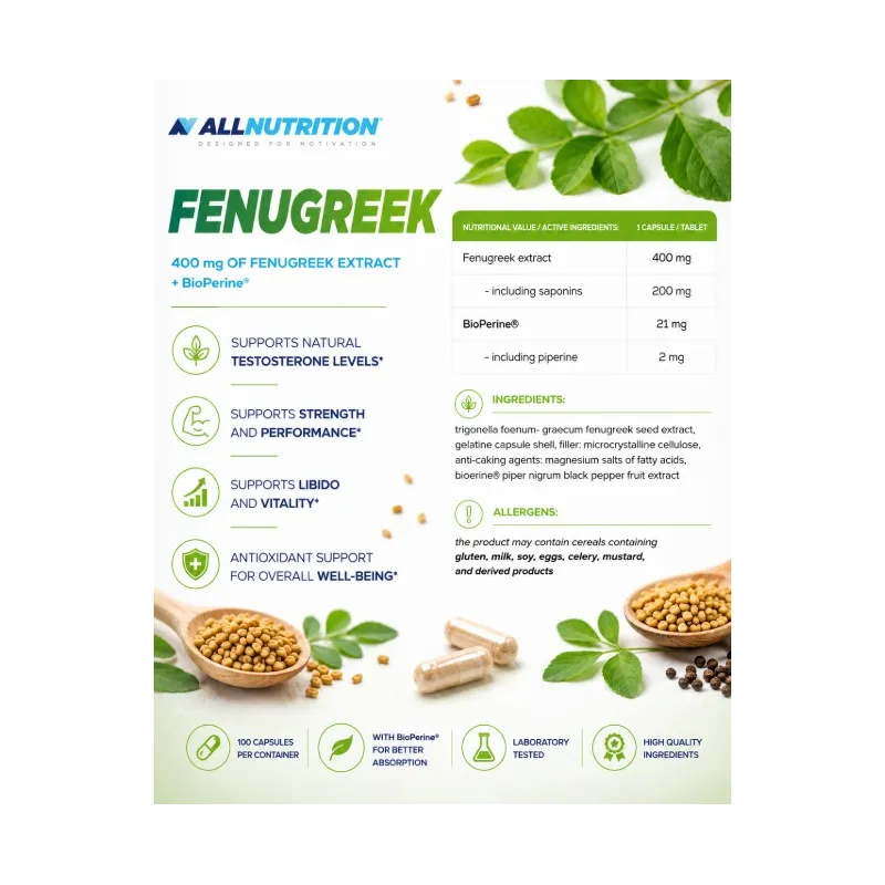 AllNutrition Fenugreek | Екстракт от Сминдух с BioPerine®
