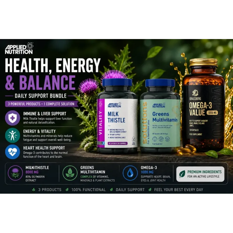 Applied Nutrition Milk Thistle + Greens + Grassberg Omega-3 | Промо Пак