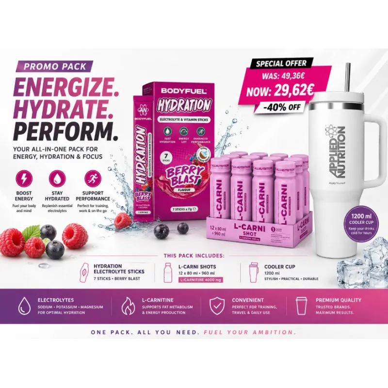 Promo Pack – L-Carni Shots + Електролити + Cooler Cup 1200 ml | Отслабване и Хидратация