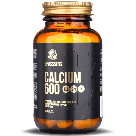 Grassberg Calcium 600 + D3 + Zn + K - Калций, Витамин Д, К и Цинк