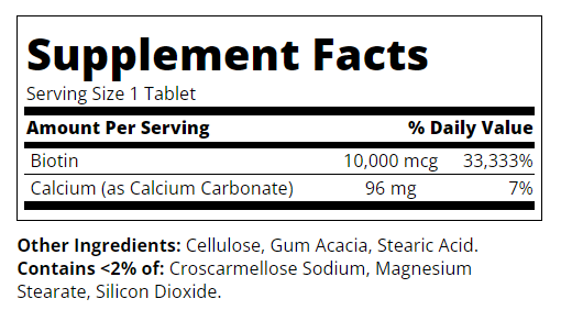 Съдържание на 21st Century Biotin 10000mcg 120 tabs