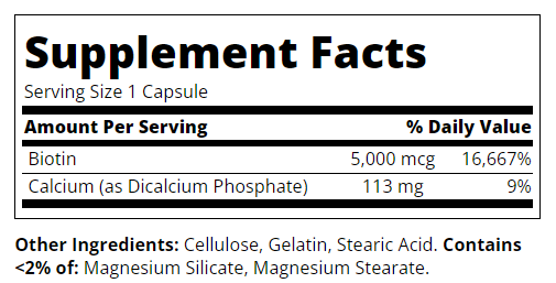 Съдържание на 21st Century Biotin 5000mcg 110 caps