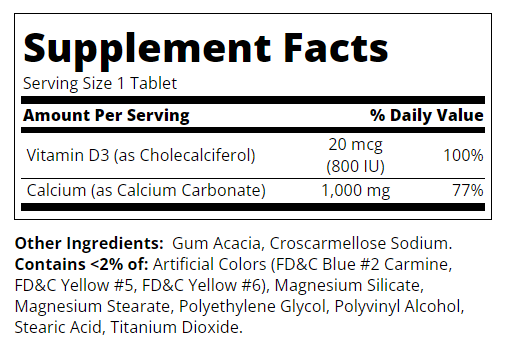 Continutul:  21st Century Calcium 1000mg + D3 20mcg - Calciu + Vitamina D3