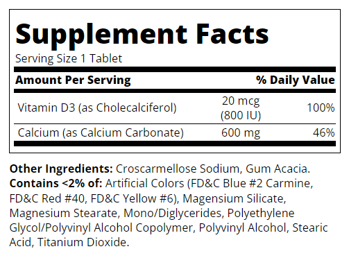 Continutul:  21st Century Calcium 600mg + D3  - Calciu + Vitamina D3