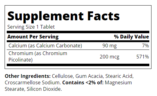 Съдържание на 21st Century Chromium Picolinate 200mcg 100 tabs