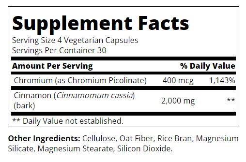 Съдържание на 21st Century Cinnamon 2000mg + Chromium 120 caps