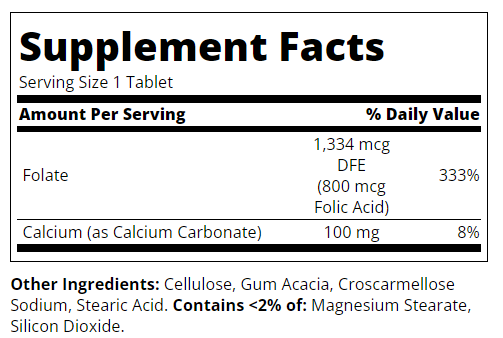 Съдържание на 21st Century Folic Acid 800mcg 180 tabs