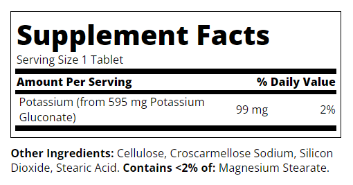 Continutul:  21st Century Potassium Gluconate 595mg - Gluconat de potasiu