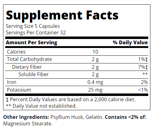 Съдържание на 21st Century Psyllium Fiber 160 caps