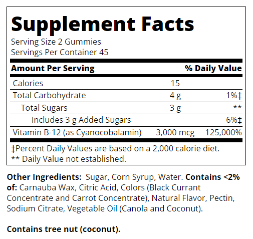 Съдържание на 21st Century VitaJoy B-12 3000mcg 90 gummies