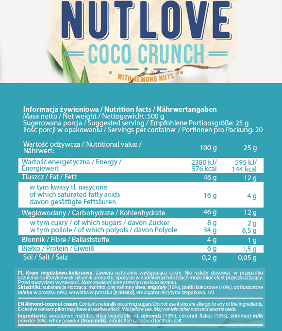 Съдържание на AllNutrition NutLove 500g Coco crunch