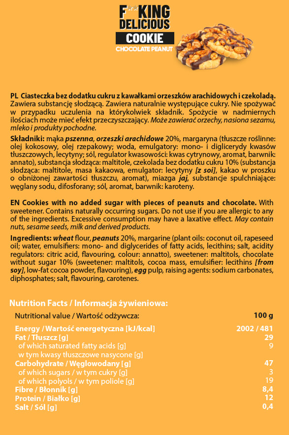 Съдържание на AllNutrition F**king Delicious Cookie - Chocolate Peanut