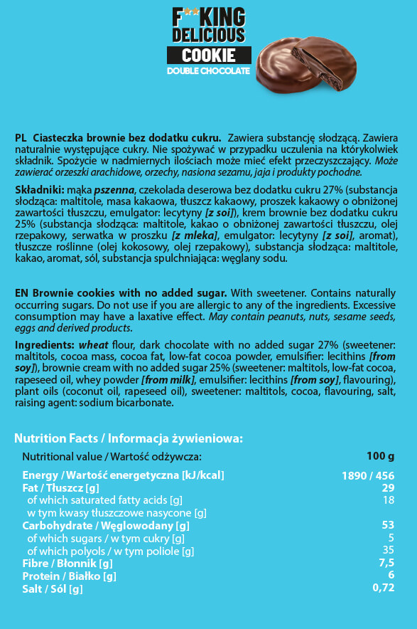 Съдържание на AllNutrition F**king Delicious Cookie - Double Chocolate