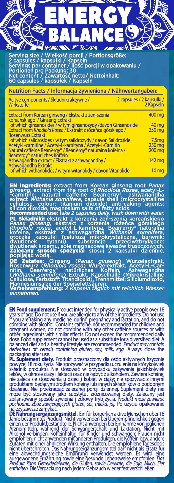 Съдържание на Allnutrition Energy Balance 60 caps