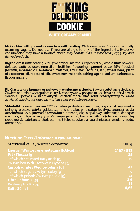 Съдържание на AllNutrition F**King Delicious Cookie - White Creamy Peanut