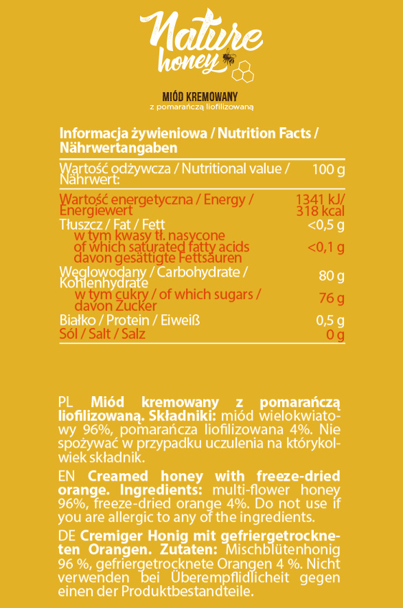 Съдържание на AllNutrition Nature Honey With Orange