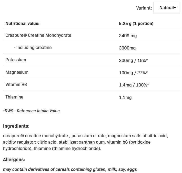 Съдържание на AllNutrition CRE1 Creapure 315g Natural