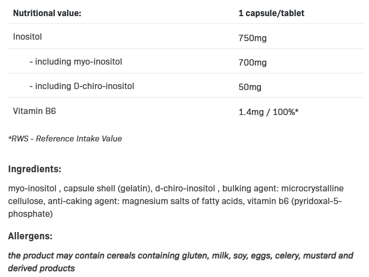 Съдържание на Allnutrition Inositol + B6 (P-5-p) 100 caps