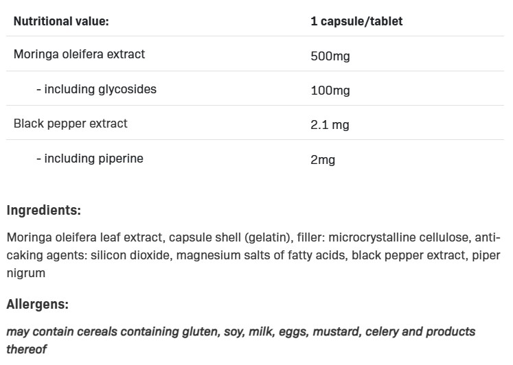 Съдържание на Allnutrition Moringa Oleifera 100 caps