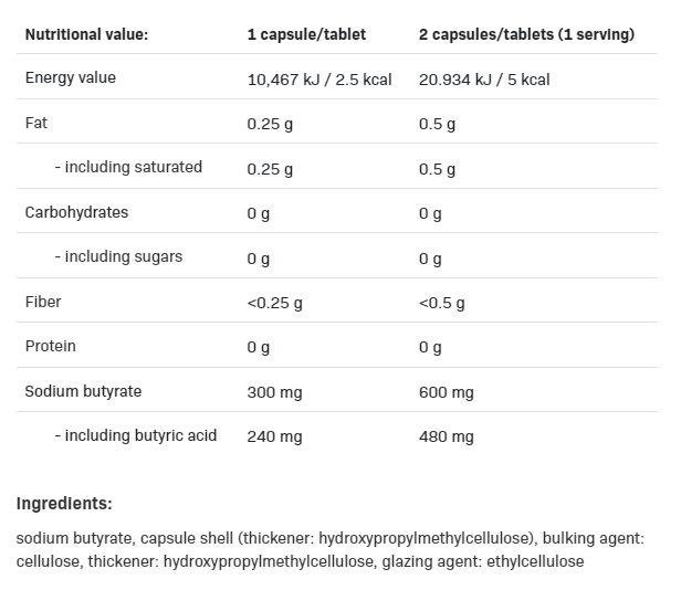 Съдържание на AllNutrition Sodium Butyrate SR 120 caps