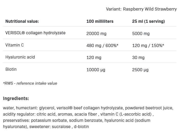 Съдържание на AllNutrition AllDeynn Collarose Elixir 500ml Raspberry Wild Strawberry