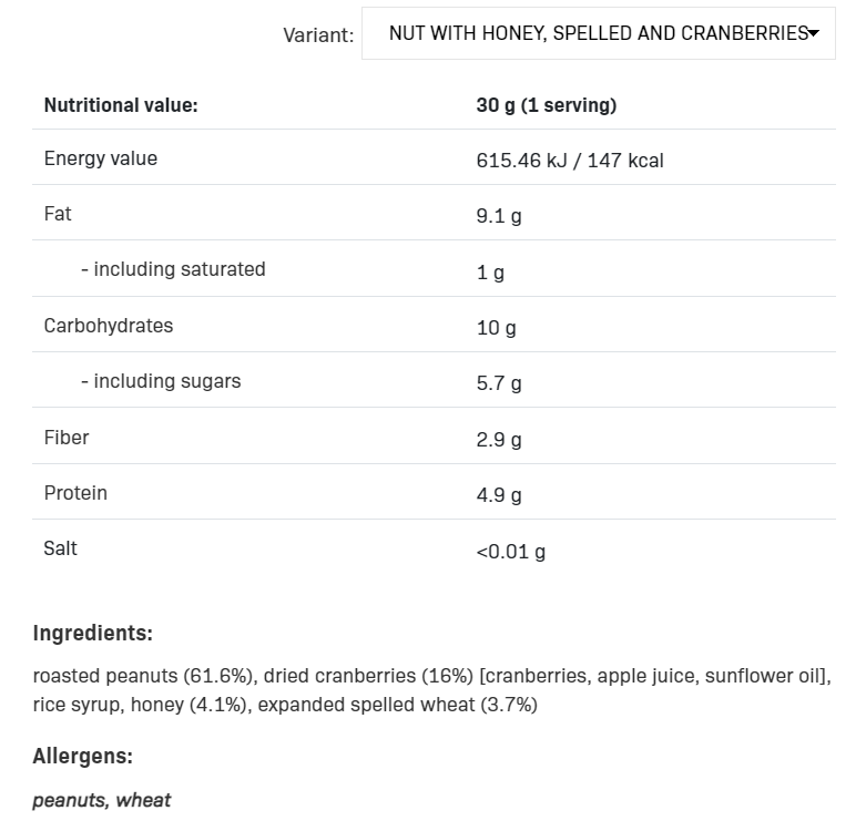 Съдържание на AllNutrition NutLove Peanut Bar 30g
