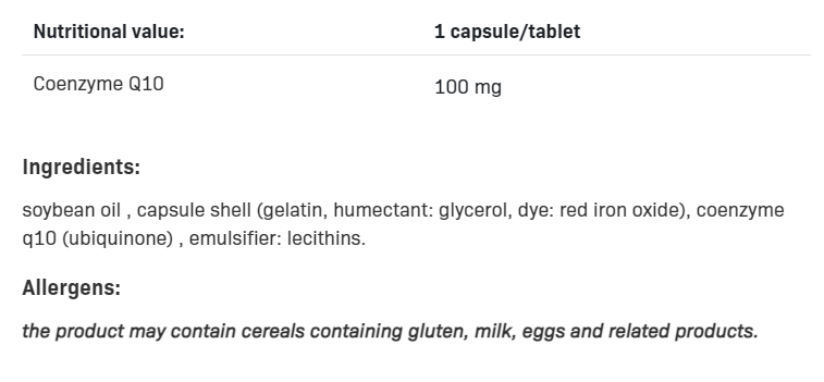 Съдържание на AllNutrition Coenzyme Q10 100 caps