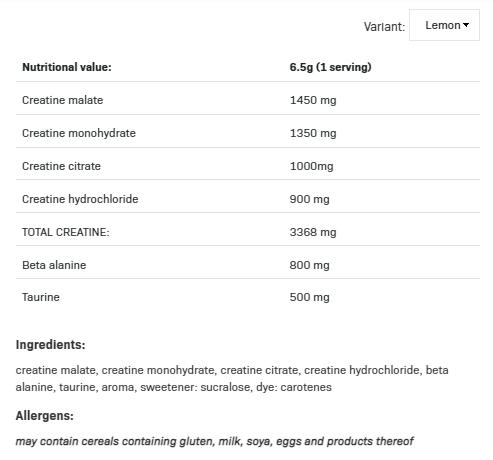 Съдържание на AllNutrition CRE4 390g
