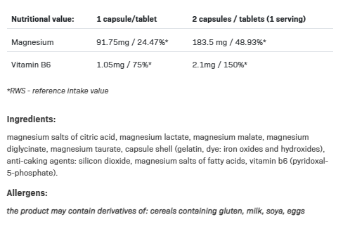 Съдържание на AllNutrition Magnesium 5 Forms + B6 100 caps