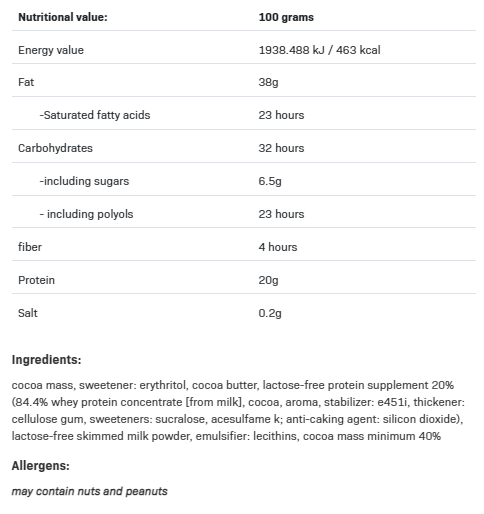 Съдържание на AllNutrition Protein Chocolate 100g Lactose Free