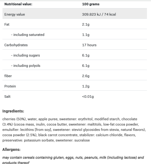 Съдържание на AllNutrition FruLove Choco in Jelly 300g Cherry
