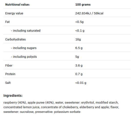 Съдържание на AllNutrition FruLove in Jelly 1kg Raspberry & Apple