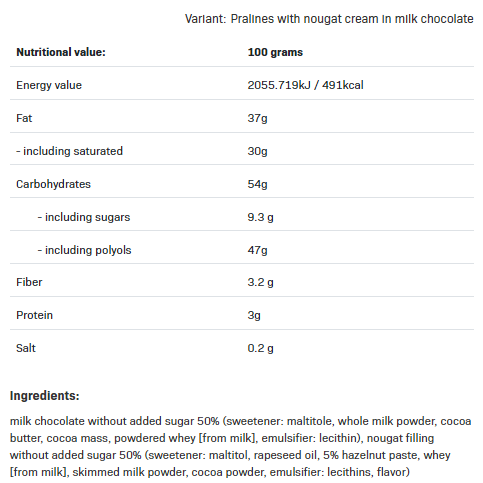 Съдържание на AllNutrition NutLove Pralines 100g Milk Choc Nougat