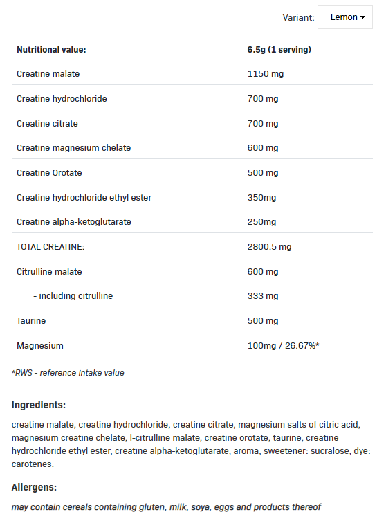 Съдържание на AllNutrition CRE7 390g