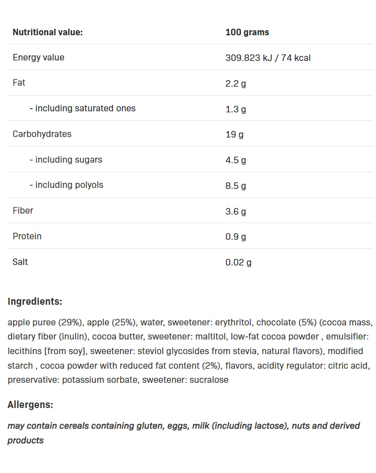 Съдържание на AllNutrition FruLove Choco in Jelly 300g Apple Cinnamon